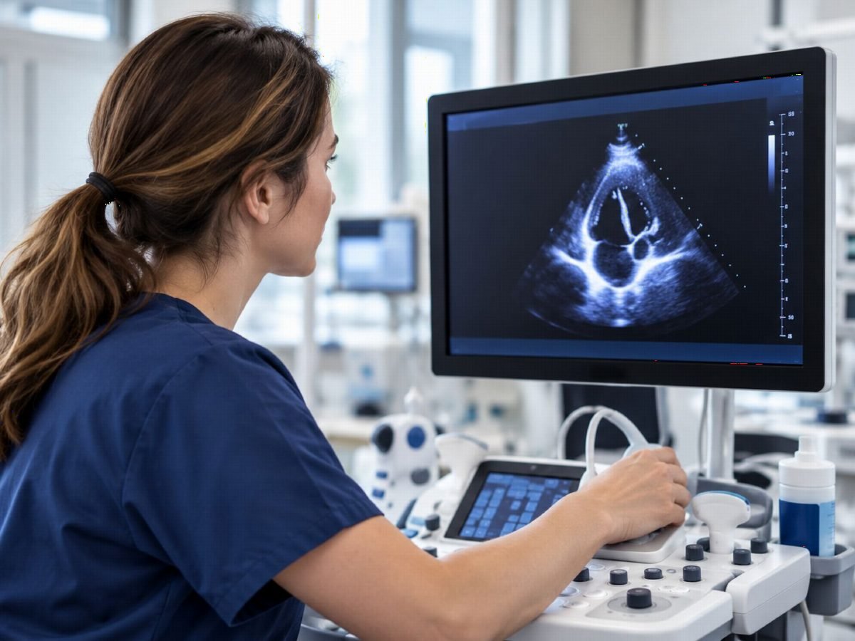 Sonographer carrying out an echocardiogram