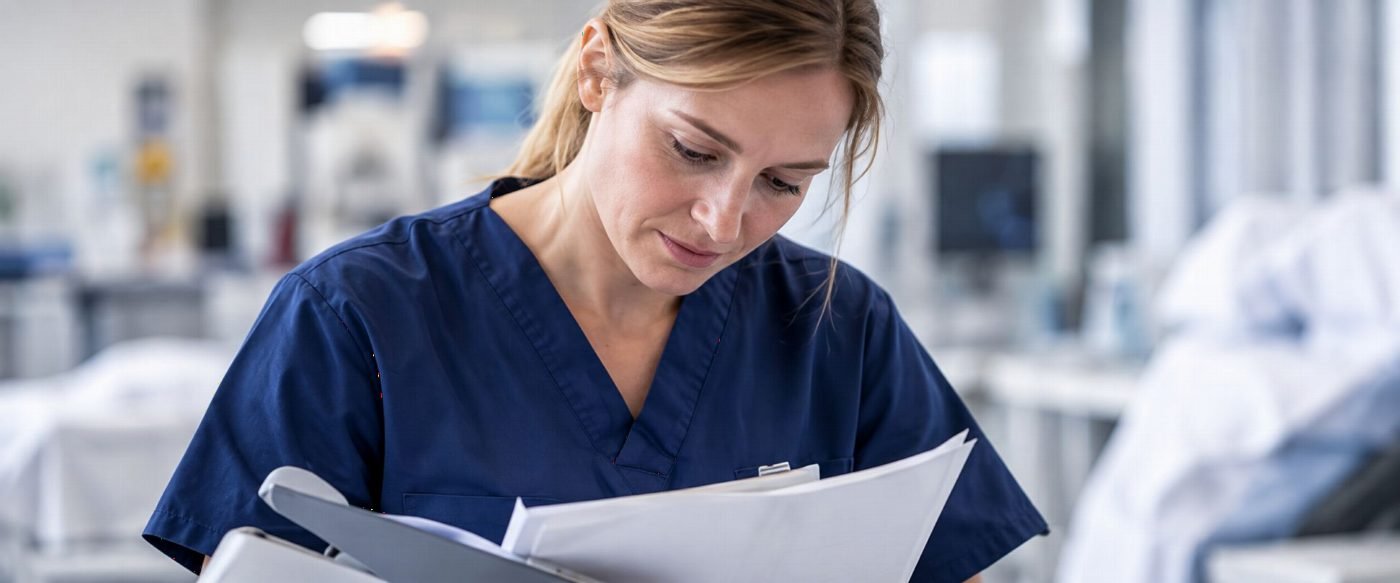 Clinician reviewing patient notes